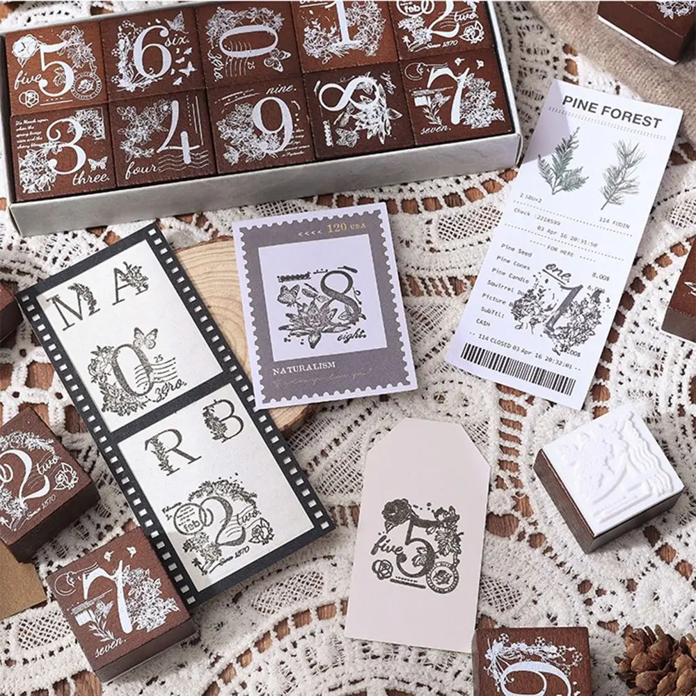 10/27 Pcs Number Wooden Rubber Stamps Kit Handmade Engraved Clearly Stamper Seal Set Alphabet Letter Comfortable Grip