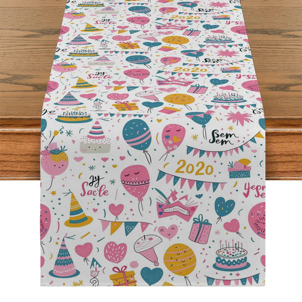 Cake Pull Flag Balloon Love Candle Table Runner Polyester Table Runners for Dining Room Cottagecore Polyester Table