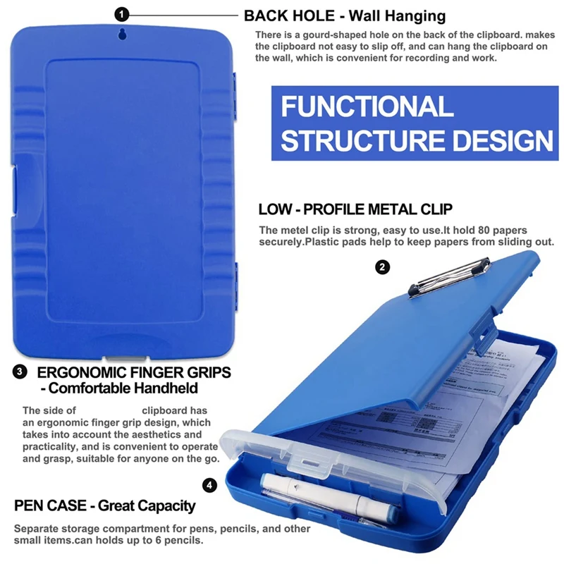 Clip Board Organizer Clipboards With Storage Nursing Clipboard Foldable File Folder Plastic Clipboard (Blue) Durable