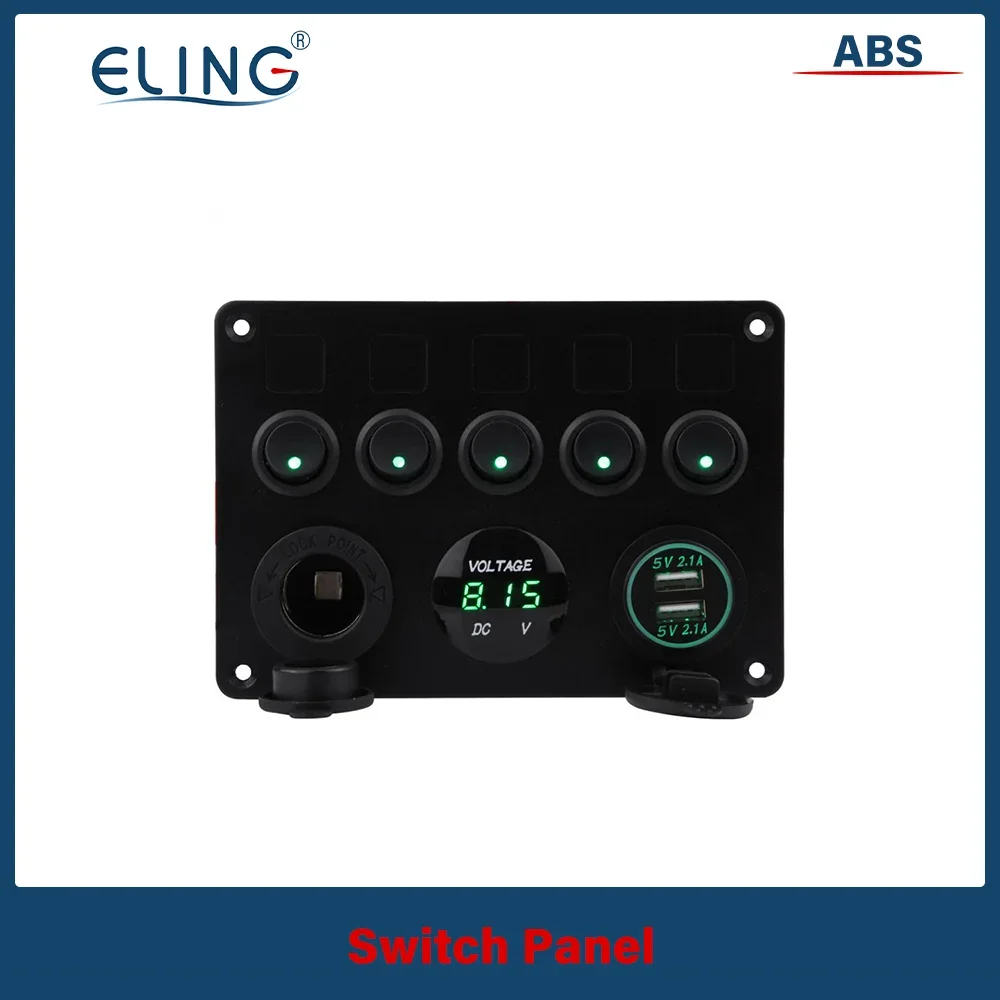 ELING ON-OFF Rocker LED Voltage Display+5V 3.1A USB Charger+Cigarette Lighter Universal 5 Gang 6 Gang Marine Switch Panel