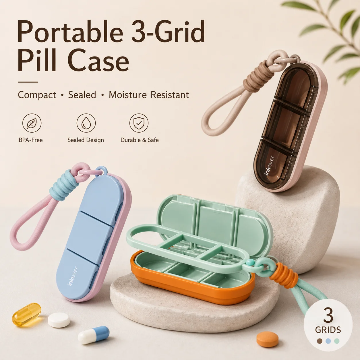 Japanese Portable Mini Sealed Pill Organizer Three Compartments For Breakfast Lunch Dinner Moisture Proof Medicine Box