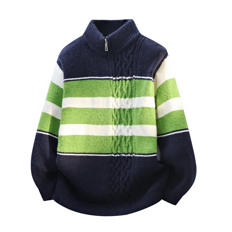 

Men's Designer Original Half Zip Knit Sweater Stand Collar Striped Cable Knit Warm Soft Autumn Winter Casual Pullover Men's Wear