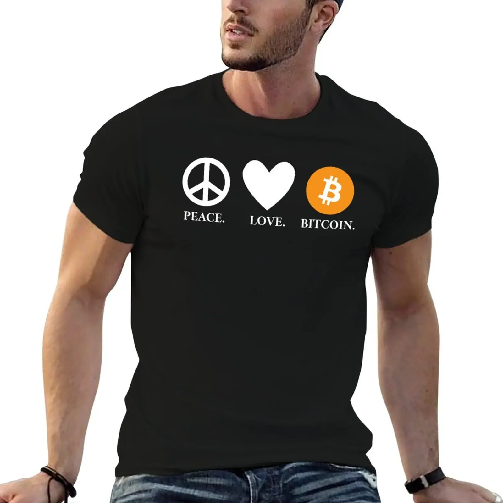 

Peace. Love. Bitcoin. T-Shirt Funny t-shirts new gifts and t-shirts oversize t-shirts man baggy shirts outfits for men