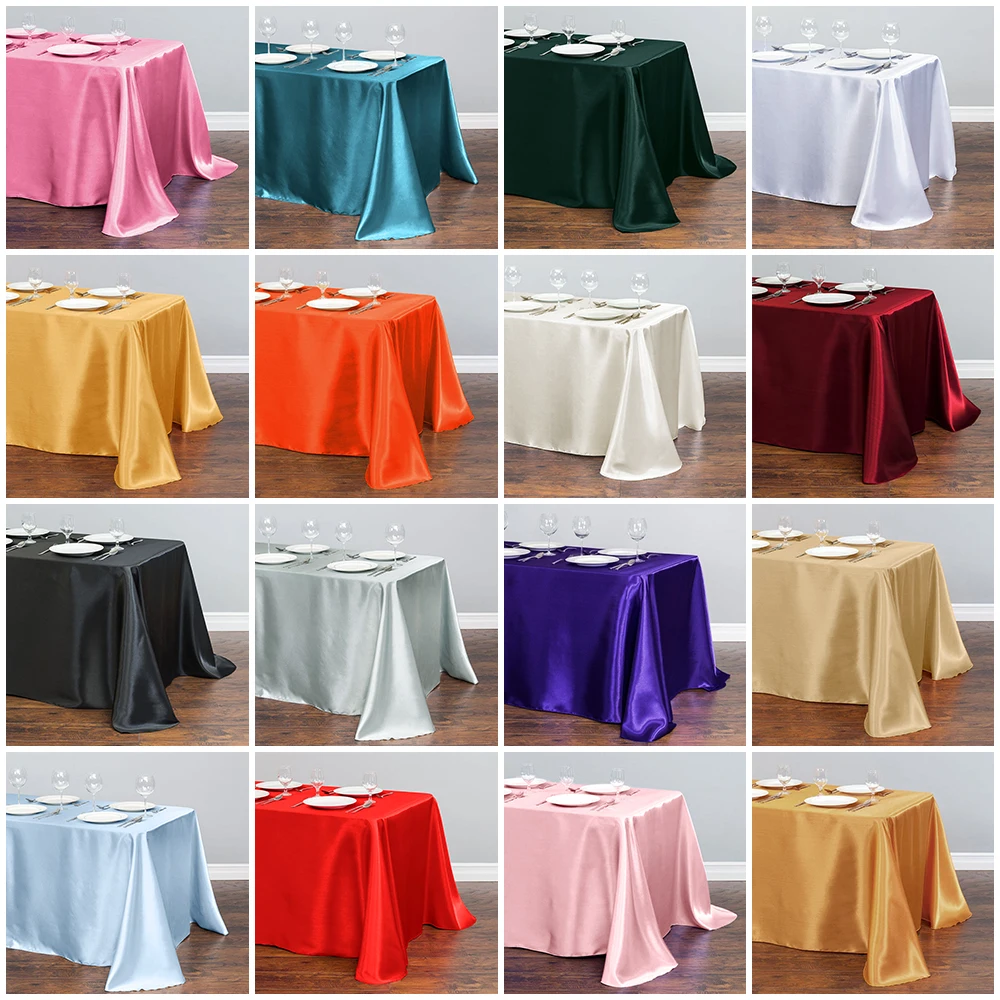 Cor sólida Satin Table Cover Overlay para o aniversário, banquete de casamento, restaurante, Festival Party Supply