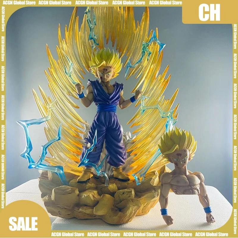 36cm Dragon Ball Action Figure Super Saiyan 2 Gohan Replaceable Head and Body Model with Light Desktop Decoration Dolls Toy Gift