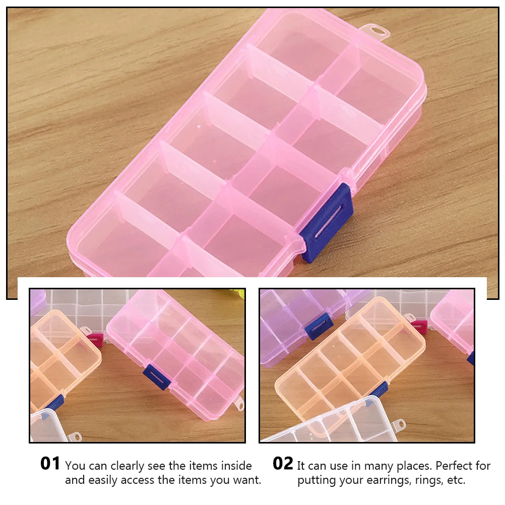

3pcs 10-Compartment Transparent Plastic Jewelry Storage Box Thickened Organizer For Earrings Necklaces Rings Coins Beads Simple