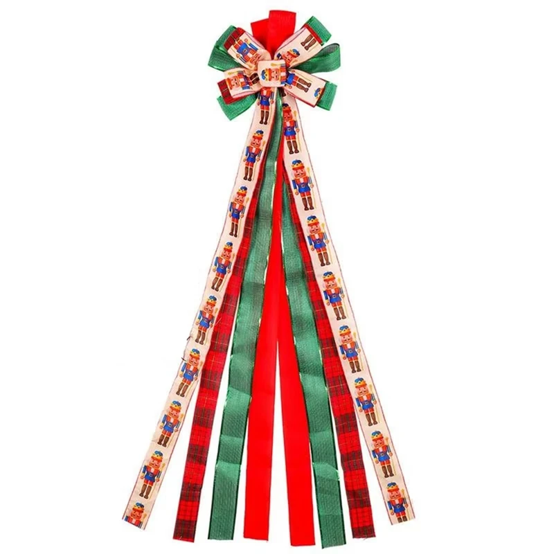 ABJX New Christmas Treetopper Bow Christmas Wreath Bow 49.6X11.8 Inches Large Burlap With Red Polyester Edge Gift Bow