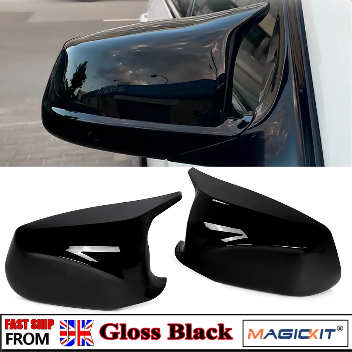 Side Mirror Cover Caps Gloss Black For BMW 5 Series F10 F11 2011-2013 Pre-LCI