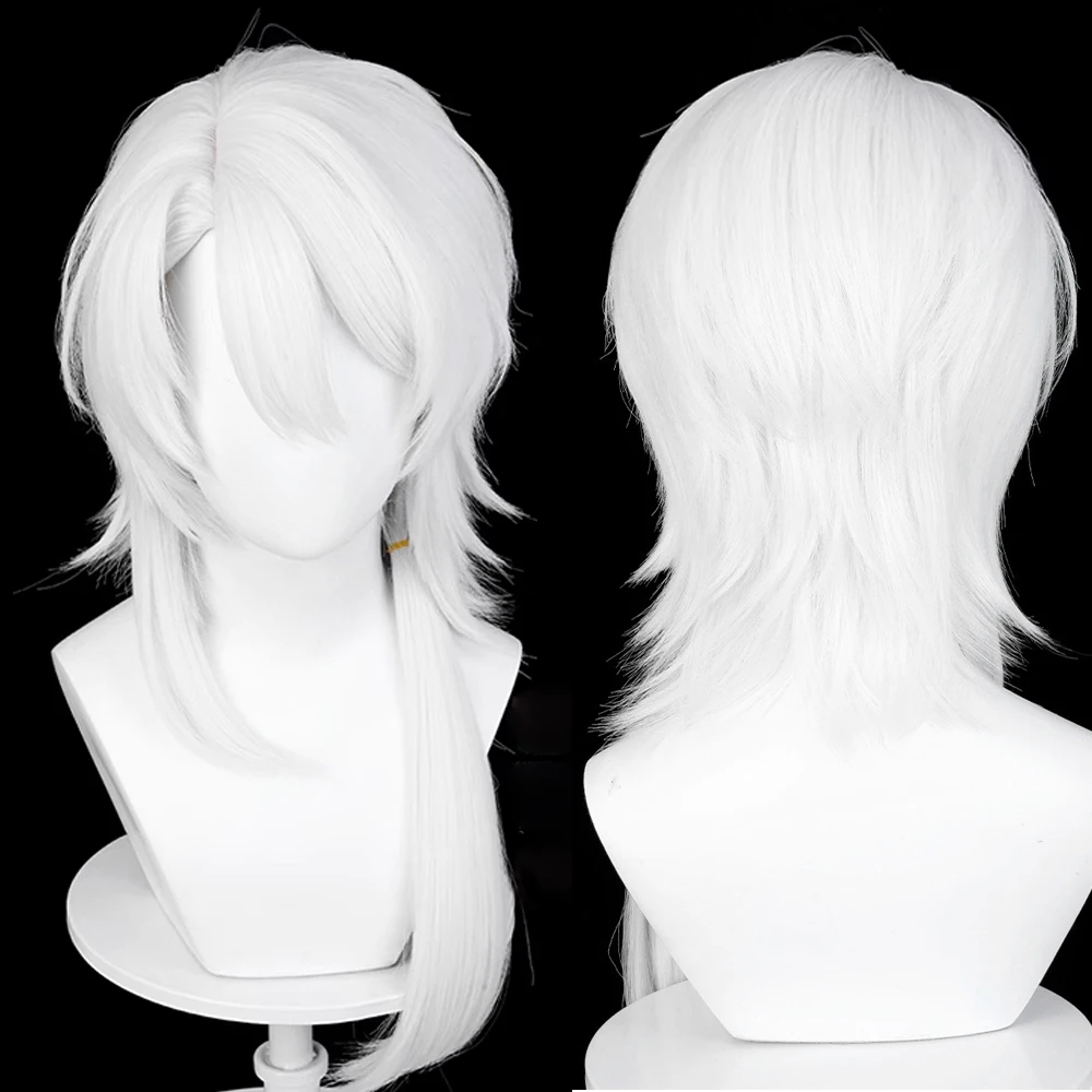 

Короткий синтетический белый прямой парик с боковым пробором и челкой для косплея, аниме и вечеринок, реалистичные искусственные волосы