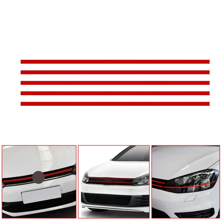 

5Pcs Car Red Stickers Reflective Strips Front Hood Grille Mouldings Auto Exterior Universal Accessories Decoration Stickers