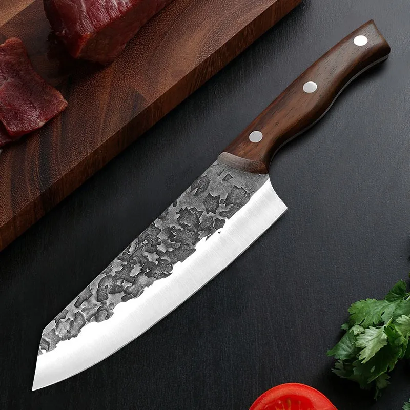 Forged Small Kitchen Knife With Wooden Handle Stainless Steel Meat Fish Vegetables Slicing Chef Knife Butcher Cleaver Knife