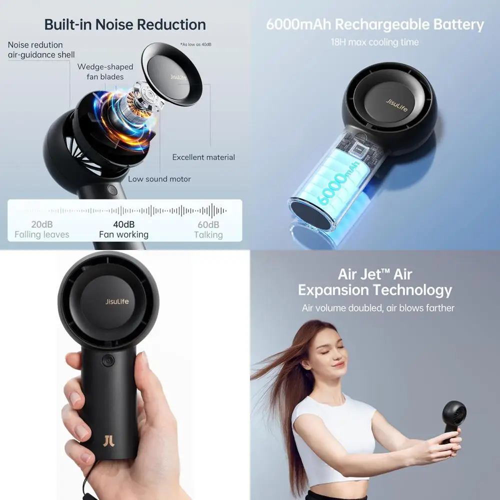 

Портативный карманный вентилятор Max 18H с охлаждением, 6000 мАч, перезаряжаемый, 5 скоростей, для путешествий, активного отдыха и мероприятий - черный