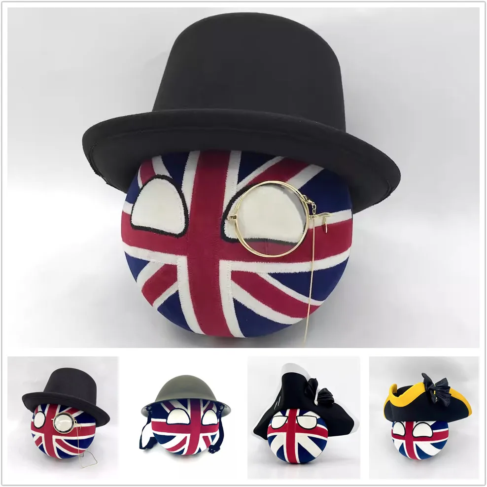 

United Kingdom UK Ball and Brodie Helmet Glasses Hat Doll GBR countryballs plushies Cosplay Polandball Plush Toy for Gift 20CM