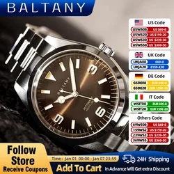 Baltany Explorer-Montre HIslande Étanche à 200m, Bracelet en Acier Inoxydable NH38, Verre Saphir avant, Montre Vintage Shoous