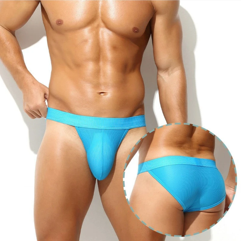 

Men's High Cut Briefs Sexy Thin Ice Silk See Through Panties Solid Low Waist U Convex Underpant Youth Male Seemless Underwear