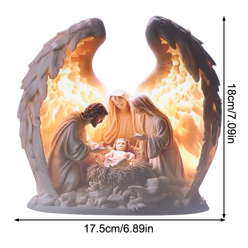 تمثال مشهد ميلاد عيد الميلاد - تمثال أكريليك للعائلة المقدسة لرف الموقد، ديكور قطعة مركزية دينية #6