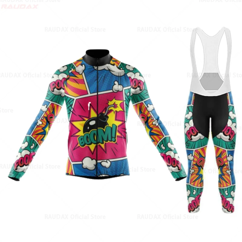 Cartoon Cycling Jersey Set, MTB Maillot, Road Bike Shirts, Long Sleeve, Bicycle Clothing, Riding Sportswear, Spring, Autumn