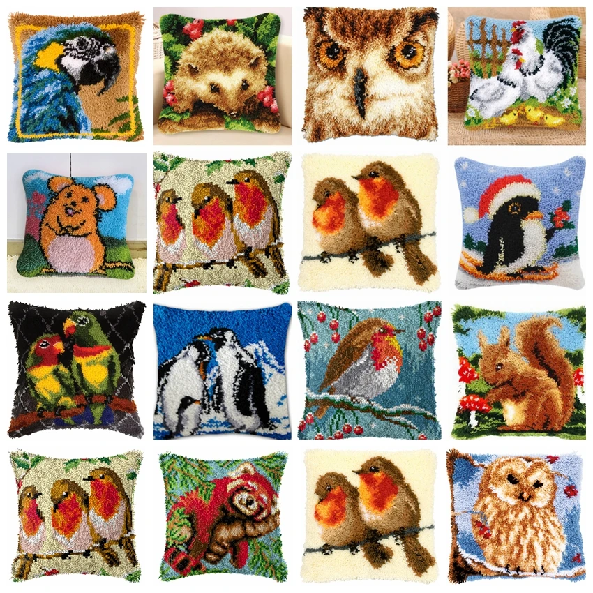 

Latch Hook Rug Pillow Kits Cartoon Penguin Needlework Cushion Patchwork Pillowcase DIY Cross Stitch Kits For Embroidery Carpet