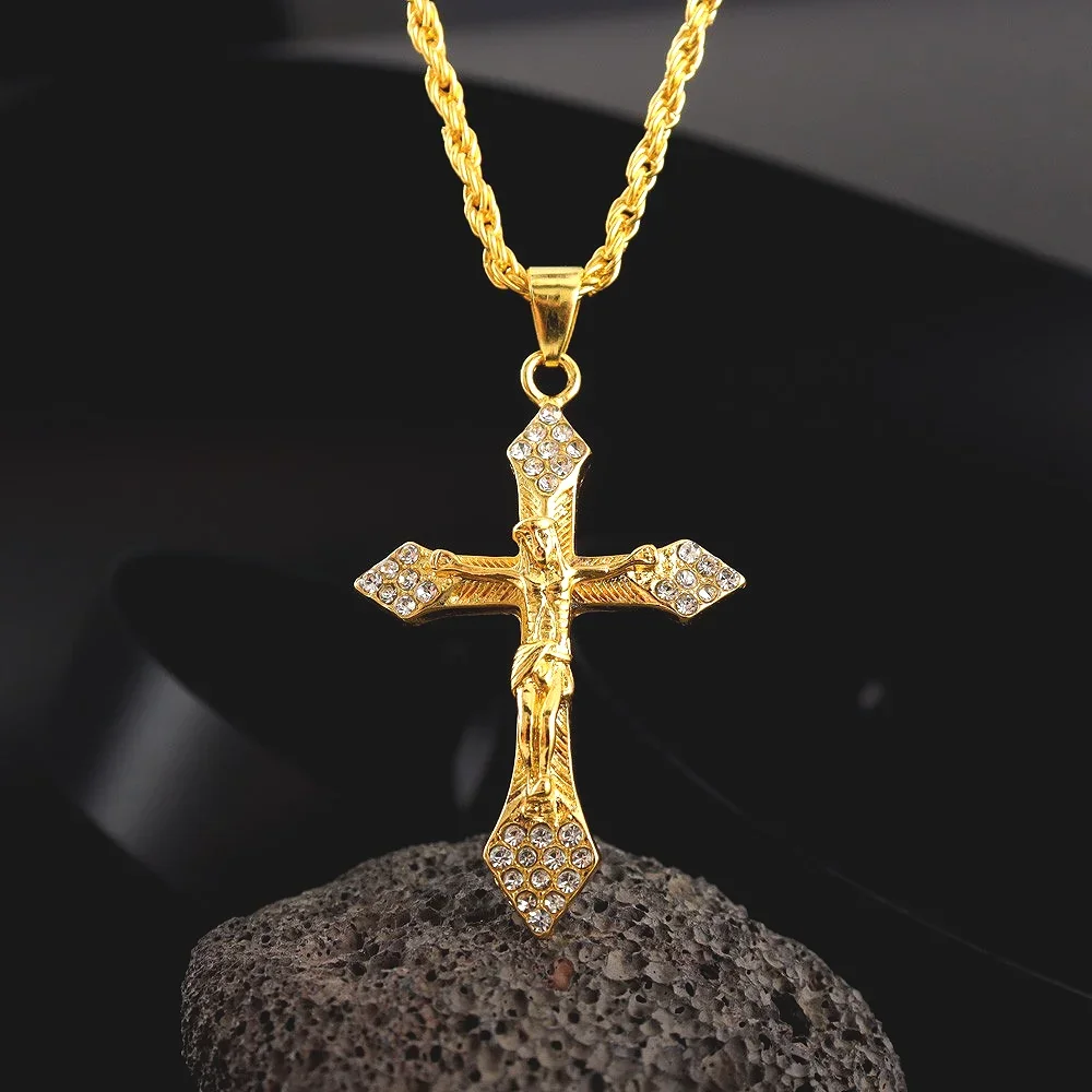 Fashion Jesus Cross Necklace Religious Faith Cross Jesus Jewelry Mens and Women's Necklace Banquet Party Anniversary Gift Hiphop