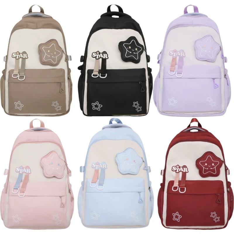 

Y2K Teens Girls Lovely Star Pattern Backpack Korean Student Large Capacity School Bookbag Women Casual Travel Rucksack Daypack