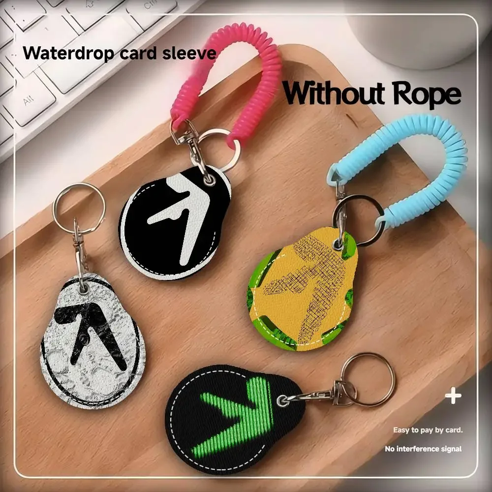Punk Aphex Twin Logo Keychain Access Card Bag Key Tag Ring Leather Card Holder Keychain Key Ring Door Lock Access Tags