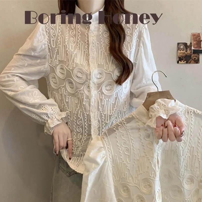 

Spring New Soft Style Jacquard Lace Shirt Unique Cut-out Blouse Versatile Lightweight Sun Protection Cardigan T-Shirt Women