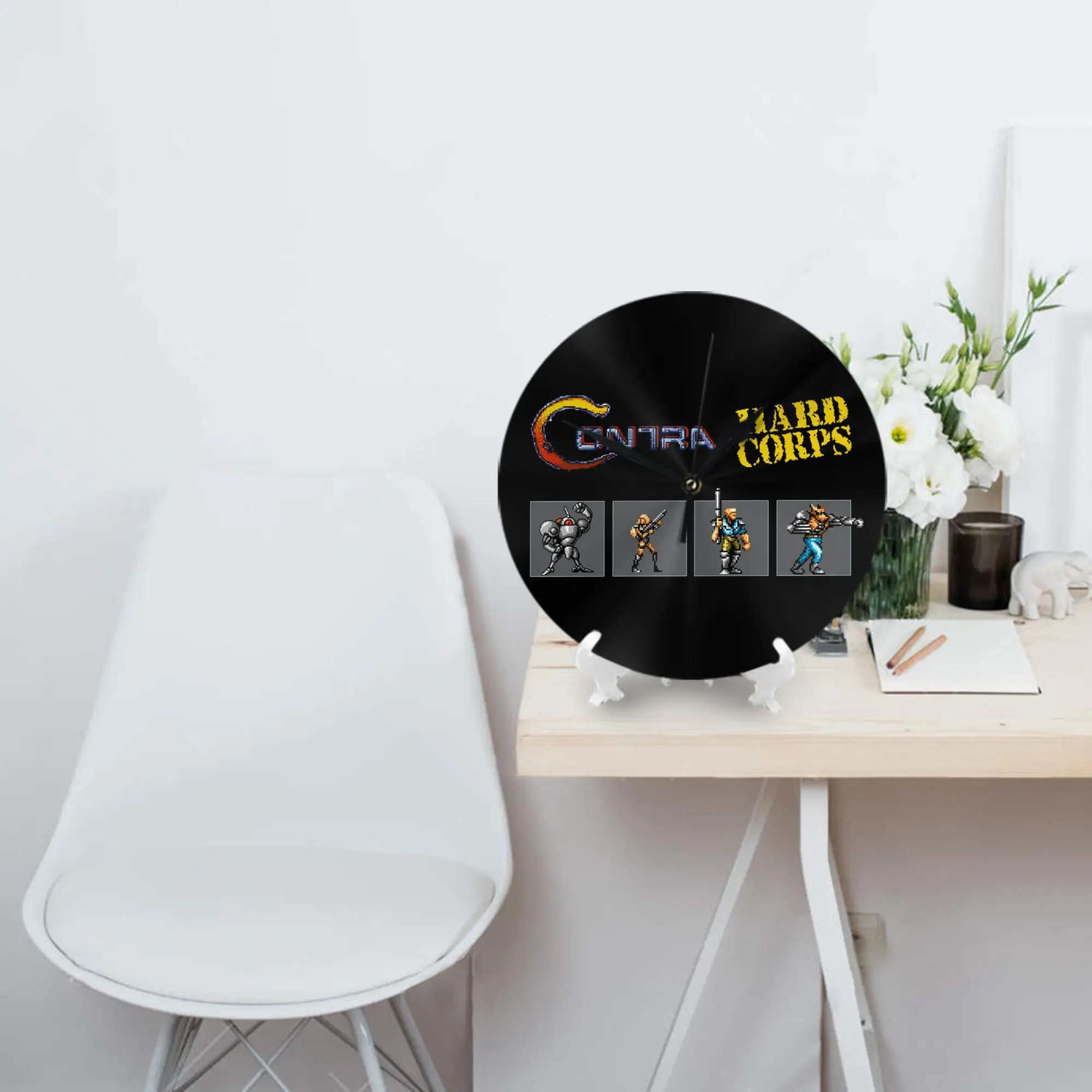 Contra Hard Corps Retro Gaming Art Print Wall Clock Room Decoration Silent Round Clock for Bedroom Living Kitchen Home