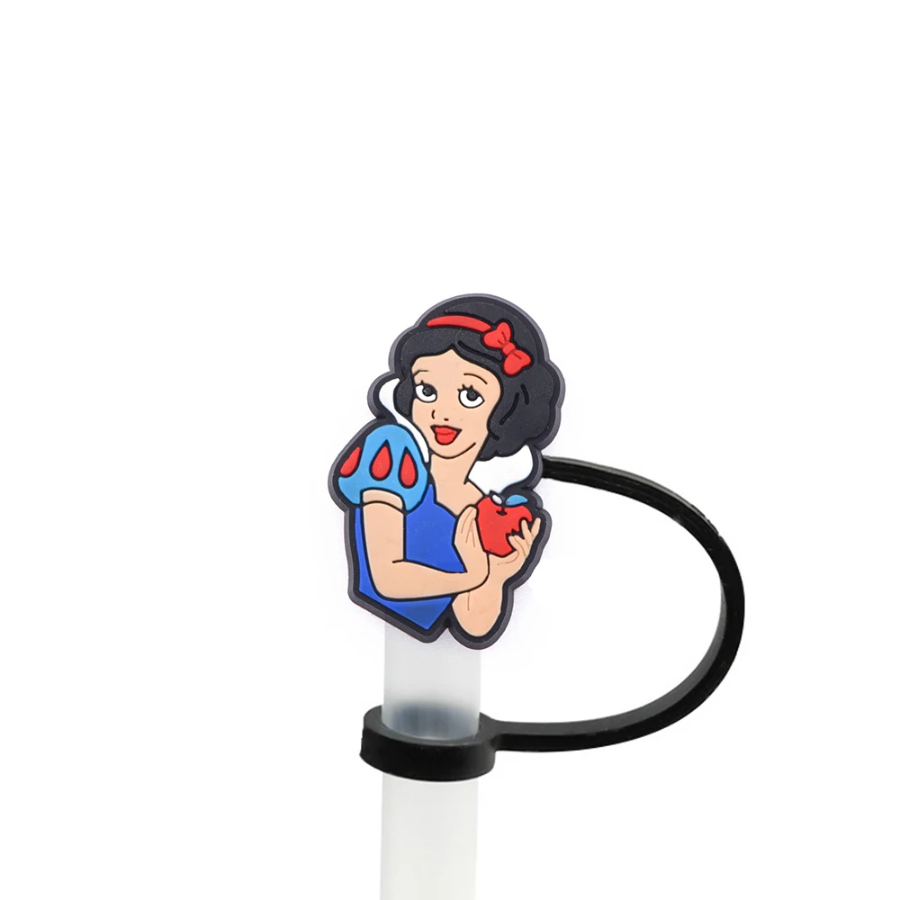Snow White Cartoon Silicone Straw Toppers for 10mm,Straw Caps for Glass Cup,with 30&40Oz Tumbler with Handle Dust-Proof Reusable