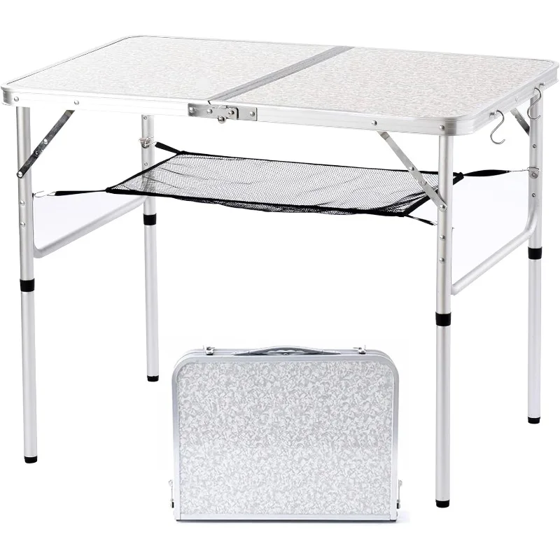 

Camp Table, Folding Table Portable,Lightweight,Foldable with 2 Adjustable Height, Indoor Outdoor Table for Cooking, Picnic