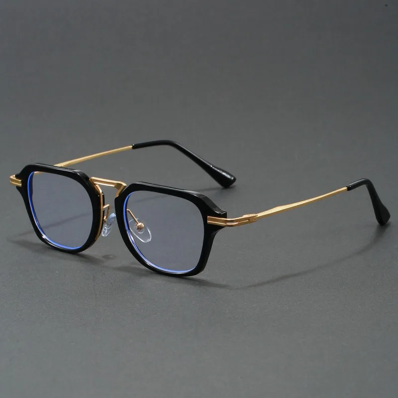 Vintage Geometrische Brillen für Männer und Frauen Retro Acetat-Metallrahmen Blaulichtfilter-Brille Modische Computer-Brillen