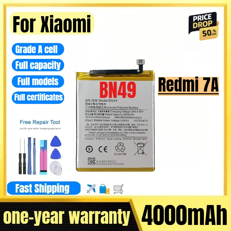 

BN49 for Xiaomi Redmi 7A Mobile Phone Battery High Quality High Capacity Battery Replacement Bateria Grade A Cell with Tools