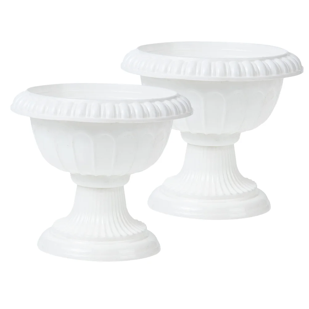 2 Pcs White Plant Pot Vintage Flowerpot Front Door Decorations Roman Plastic Decorative