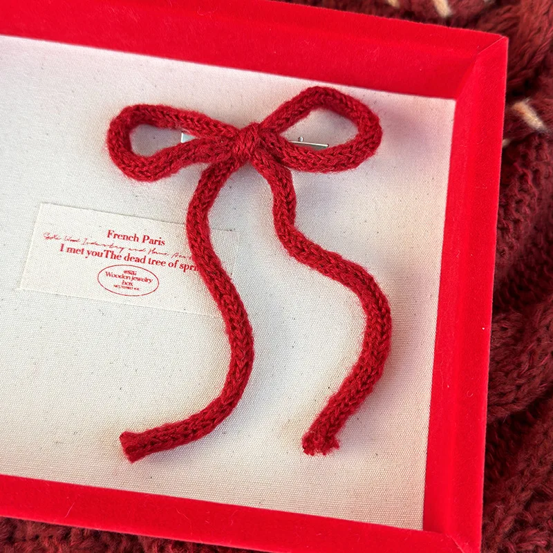 Red Bow Woolen Knitting Hair Clips Headband for Woman Girls Sweet HairPin Child Cute Barrettes Fashion New Year Hair Accessories