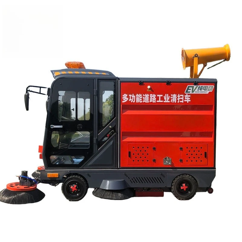 Enclosed Cabin Street Sweeper All-Weather Cabin Ride-On Road Sweeper Machine Dust Suppression Sweeper Steel Factory