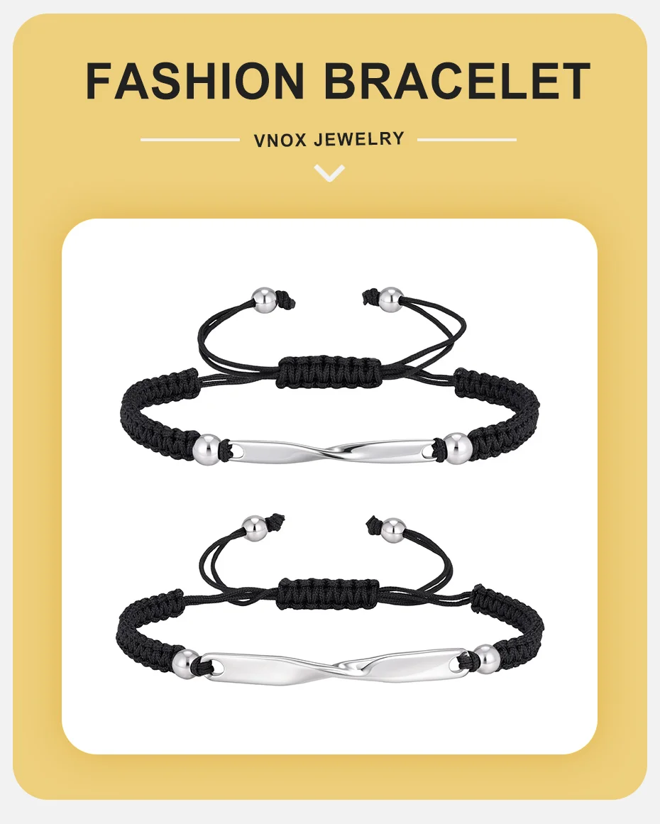 Vnox Edelstahl Möbius Paar-Armband, Verstellbares Geflochtenes Seil Unisex Handgefertigter Jubiläumsschmuck Geschenk für Männer Frauen – Detail 1