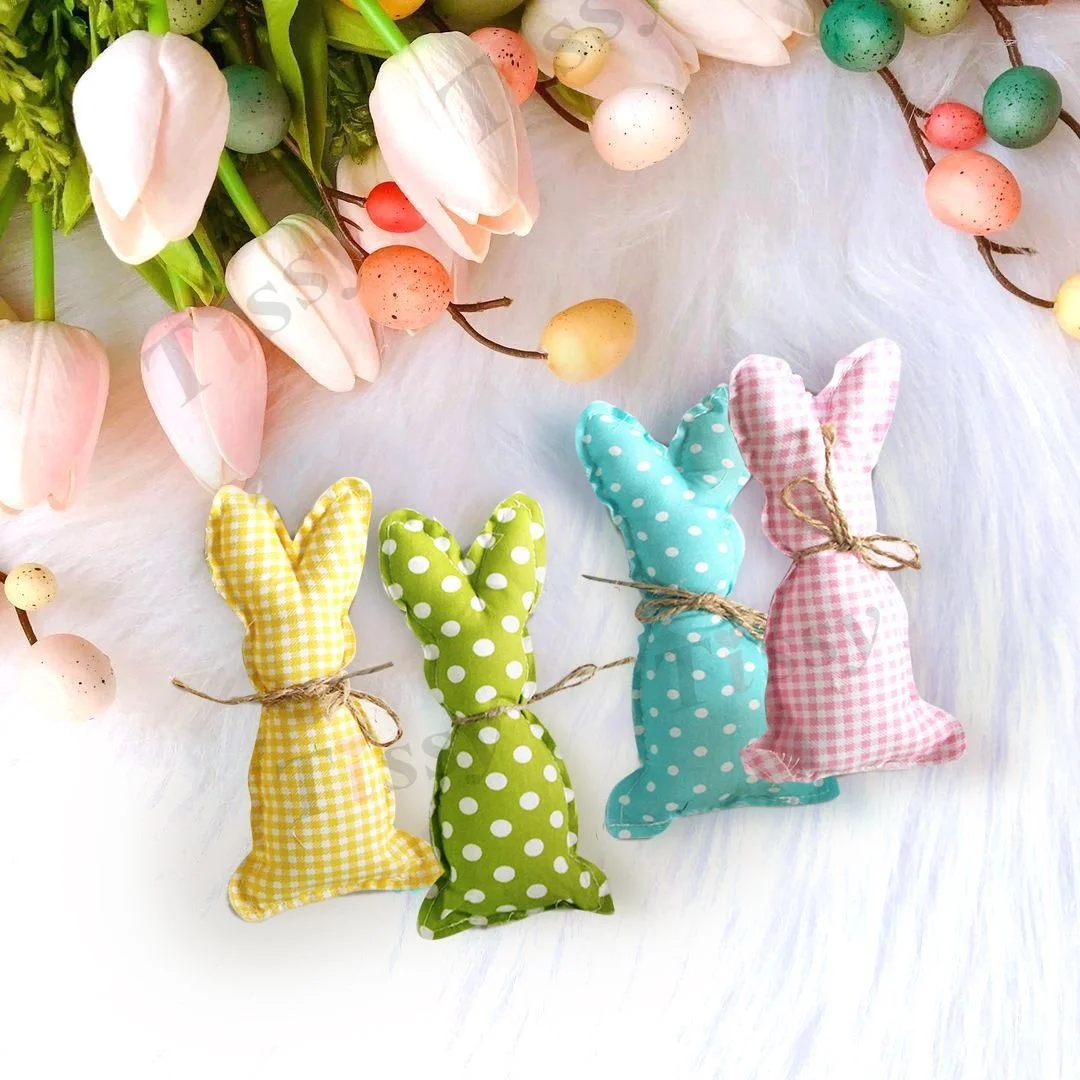 1pc Easter Cotton Fabric Rabbit Ornament Pink Yellow Rabbit Pendant for Easter Home Party Table Decoration Kids Crafts Supplies