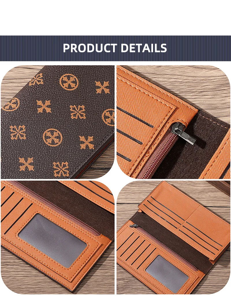 Unisex-Geldbörse im Retro-Stil mit großem Fassungsvermögen, Kartenfach und Reißverschluss-Münzfach, hochwertige Business-Geldbörse für Frauen – Detail 13