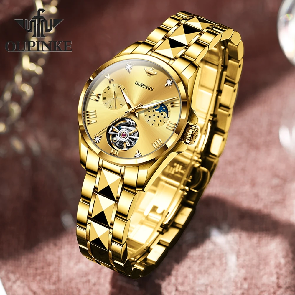 

OUPINKE 3202 Ladies Watch Luxury Automatic Mechanical Watch 50M Waterproof Day Date Watches For Women Set Gifts Moon Phase