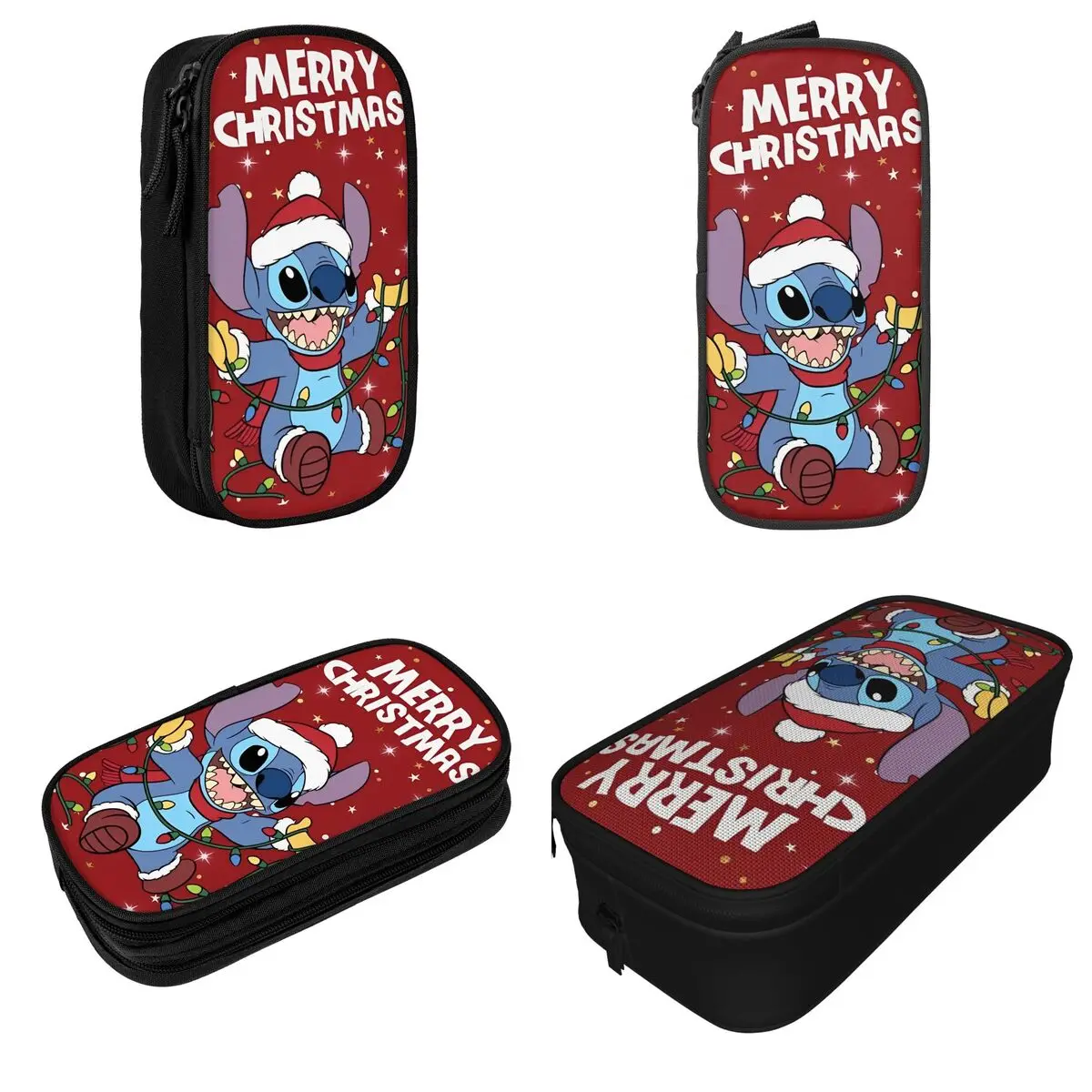 Stitch Merry Christmas Snowflake Pencil Cases Happy New Year Pen Bags Student Big Capacity School Supplies Zipper Pencilcases