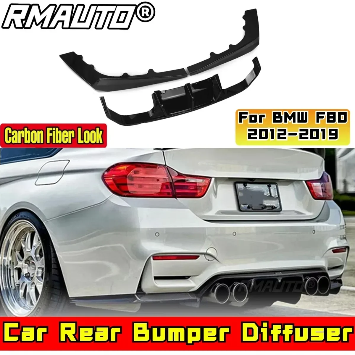 

For BMW F80 2012-2019 Car Accessories BMW F30 Rear Bumper Lip Spoiler Carbon Fiber Look V Style Diffuser Splitter Guard Body Kit