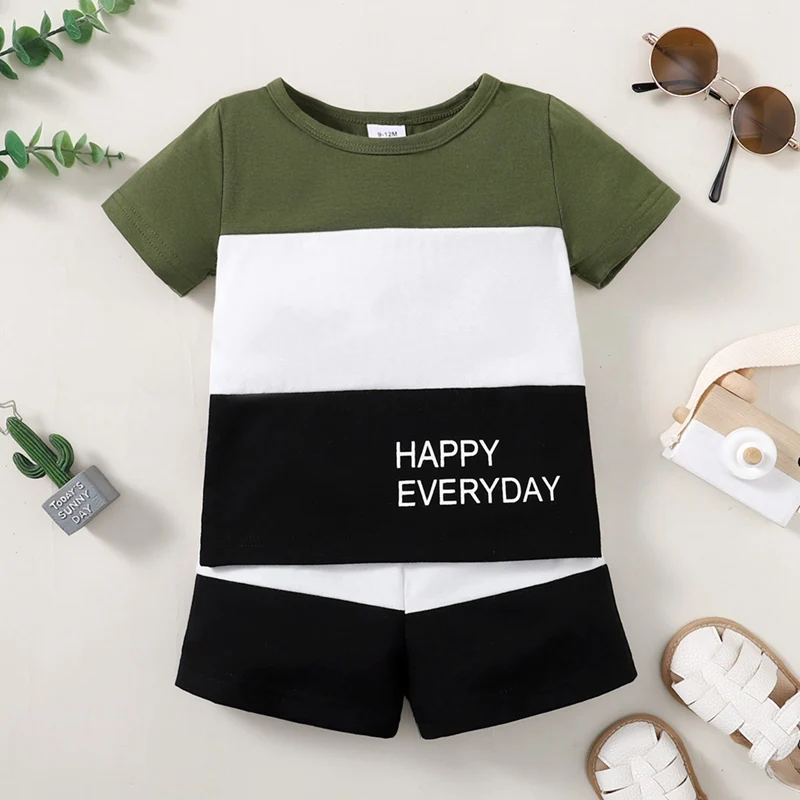 Boys summer patchwork short sleeved and shorts two-piece casual home children's set