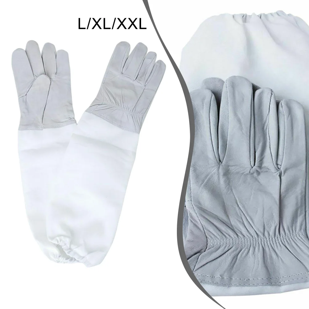 قفازات قماشية طويلة الأكمام لحصاد العسل وخياطة معززة وجلد الماعز السميك والأصفاد المرنة المقواة