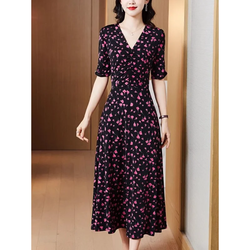 Robe longue amincissante à imprimé Floral, élégante, col en v, imprimé personnalisé français, nouvelle collection printemps été