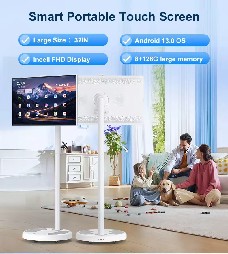 32inch Multifunctional Mobile Display Screen with Camera and Adjustable Stand for Meeting