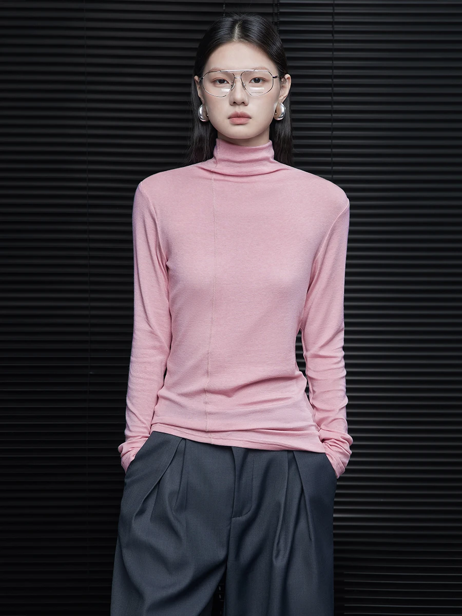 

Slim Fit Long Sve round Ne T-irt Women's Pink Base irt Casual Sle Wool Blend Polyester Viscose Spandex Blend