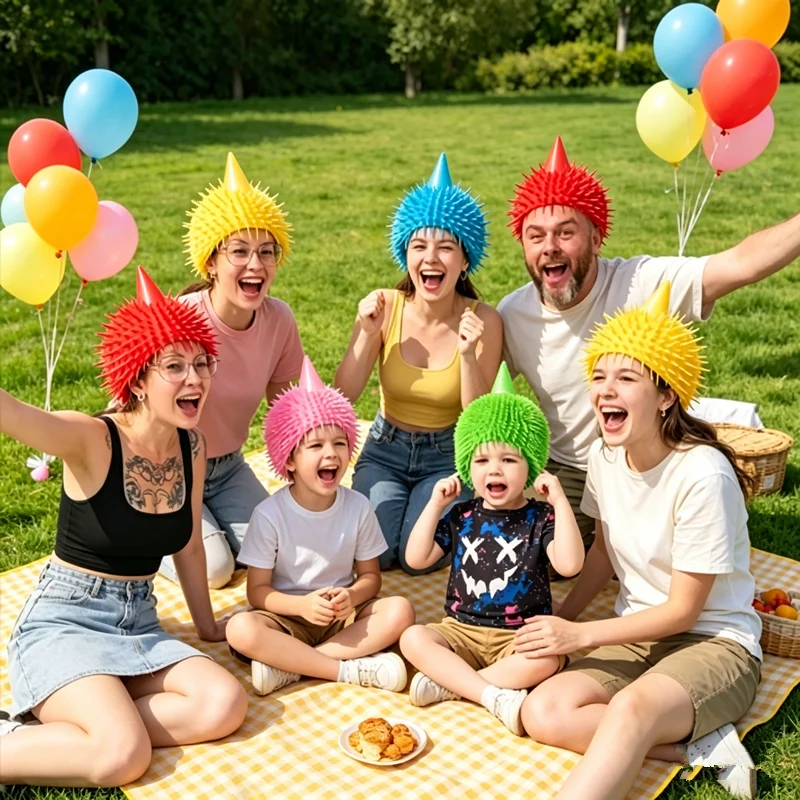 Multi-color TPR soft spiky ball headgear, parent-child interactive novelty hat, party birthday outdoor cap