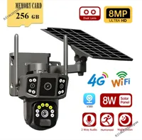 Solar Camera 4G SIM Card WiFi Wireless Network 360 IP 8MP 4K HD CCTV Battery Dual Lens Outdoor Smart Home Security Surveillance