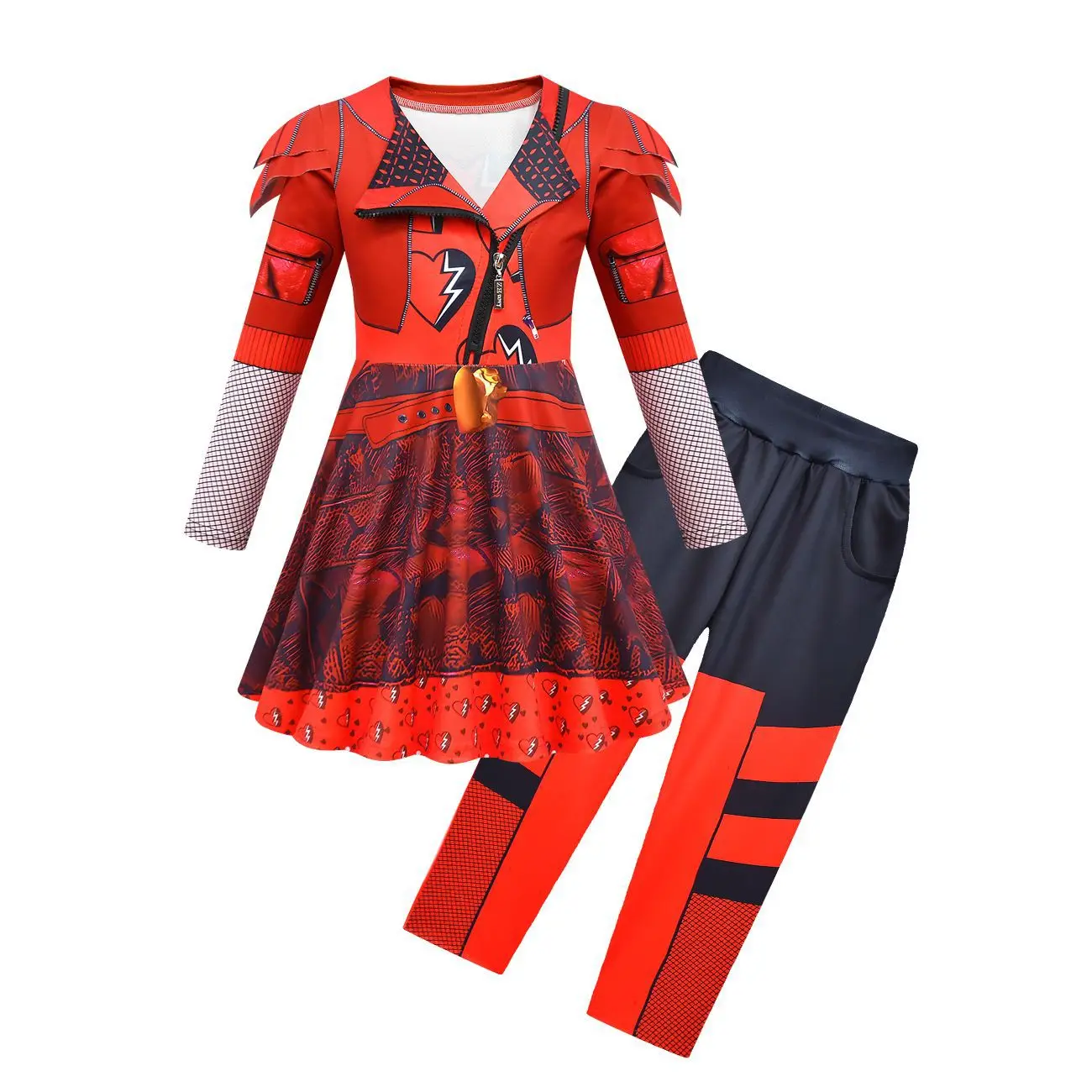 Girls Halloween Clothes Set The Rise of Red Costume D-Descendants 4 Kids Cosplay Child Disguise Party Fancy Red Dress with Hair