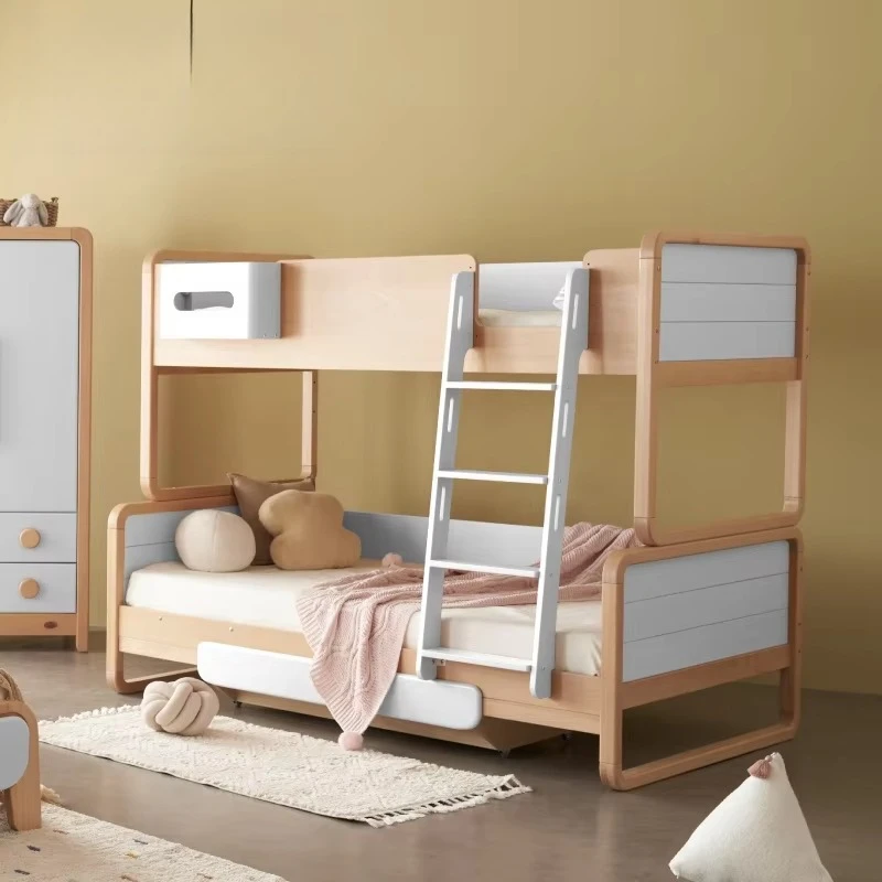 Customized Modern Easy Assembly Solid Wood Children/Kids Apartment-Friendly Bunk Bed with Slanted Ladder