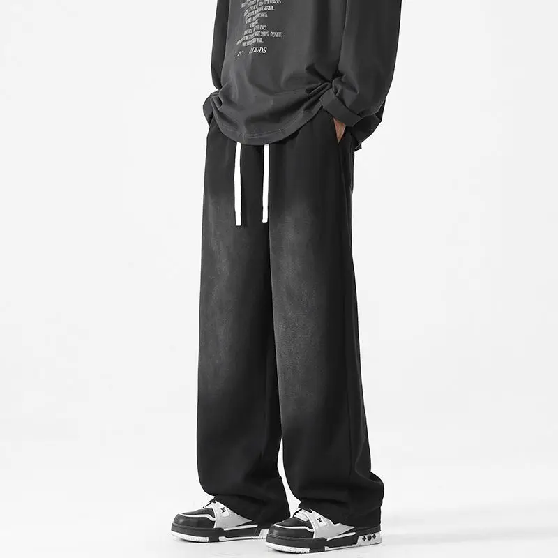 

Men's Plus Size Spring And Autumn Straight Leg Loose Long Pants Casual Pants Wide Leg Pants Elastic Waist Black Casual Pants